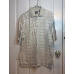 Ping Collection Mens Large Mercerized Cotton Striped‎ Golf Polo Shirt Tan Navy